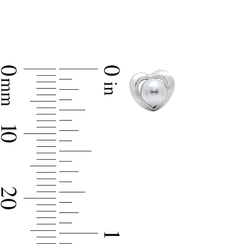 Solid Sterling Silver Simulated Pearl Heart Studs