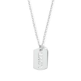 Sterling Silver "Love" Dog Tag Pendant - 19"