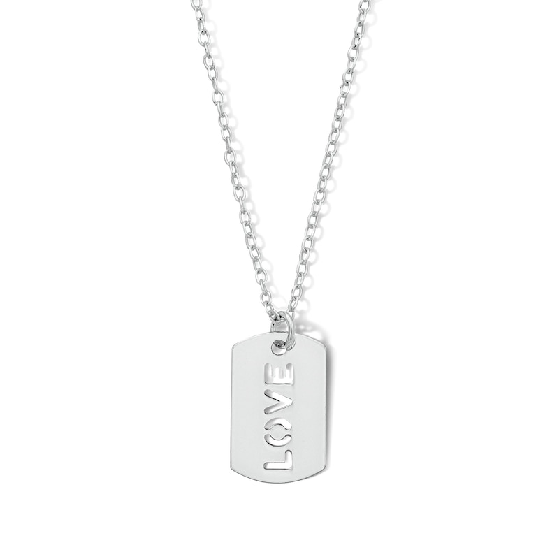 Sterling Silver "Love" Dog Tag Pendant - 19"