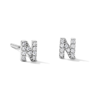Sterling Silver CZ "N" Initial Studs