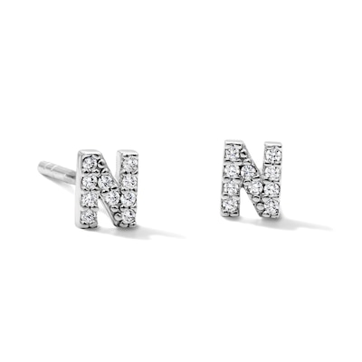Sterling Silver CZ "N" Initial Studs