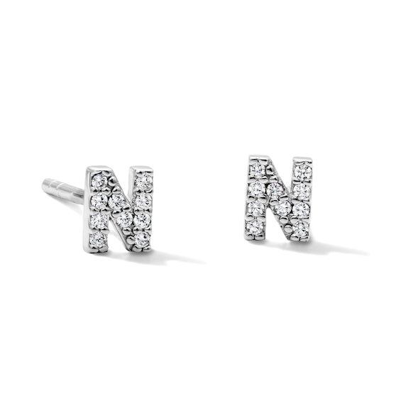 Sterling Silver CZ "N" Initial Studs