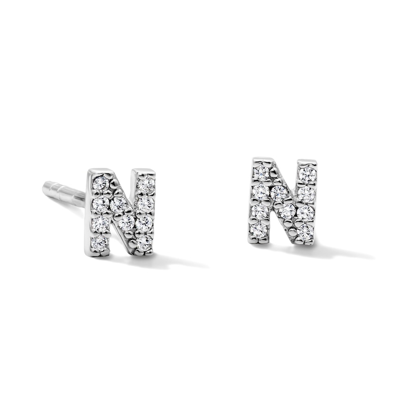 Main Image 1 of Sterling Silver CZ "N" Initial Studs