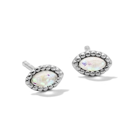 Solid Sterling Silver Simulated Opal Marquise Studs