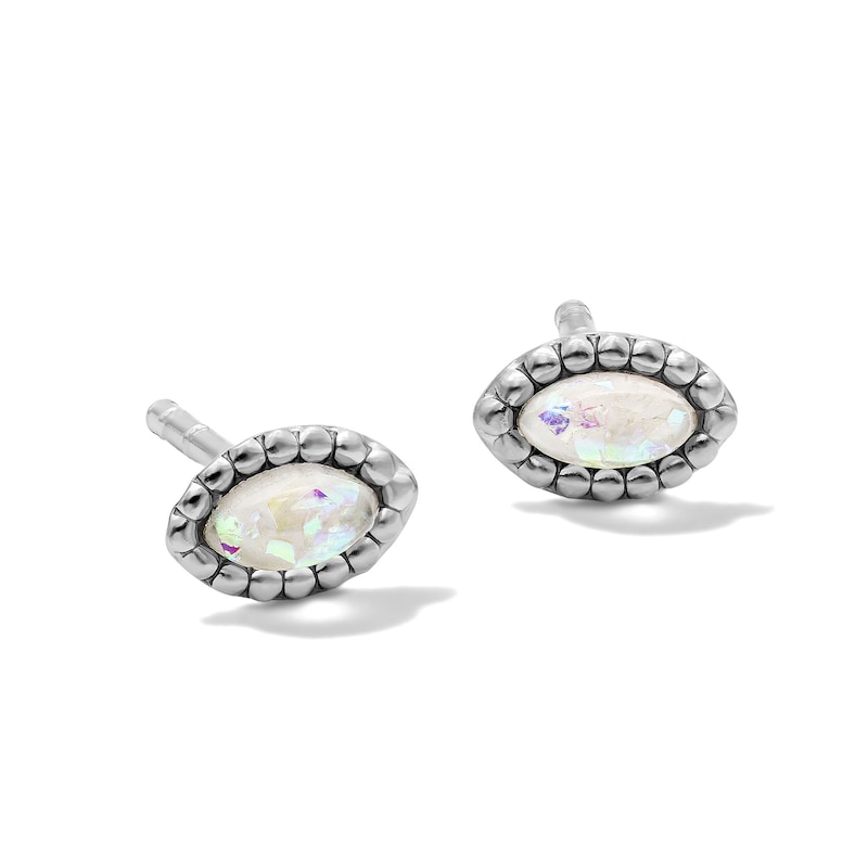 Solid Sterling Silver Simulated Opal Marquise Studs