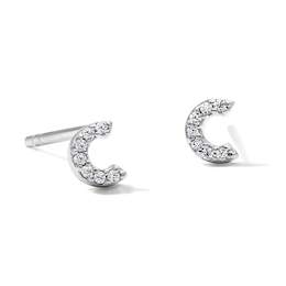 Solid Sterling Silver CZ "C" Initial Studs