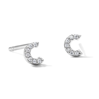 Solid Sterling Silver CZ "C" Initial Studs