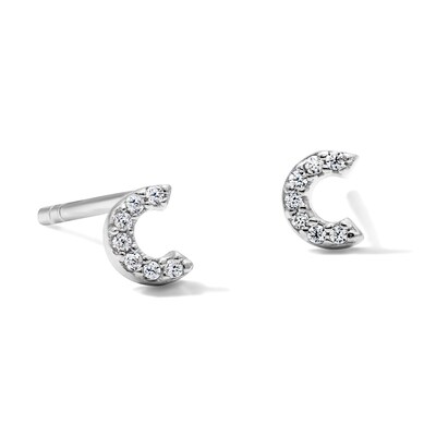 Solid Sterling Silver CZ "C" Initial Studs