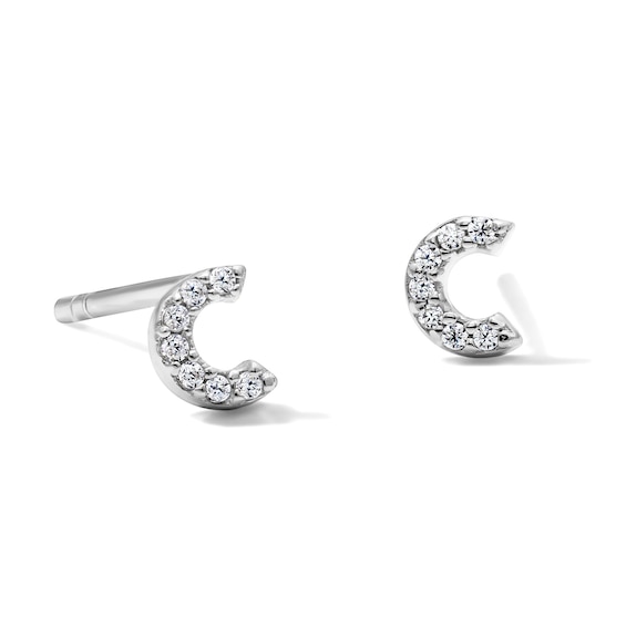 Solid Sterling Silver CZ "C" Initial Studs