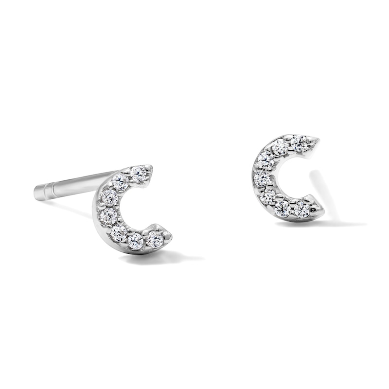 Solid Sterling Silver CZ "C" Initial Studs