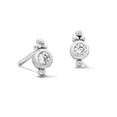 Sterling Silver CZ Round Bezel Studs