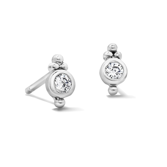 Sterling Silver CZ Round Bezel Studs