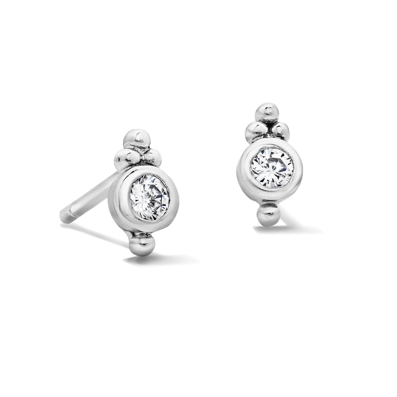 Sterling Silver CZ Round Bezel Studs