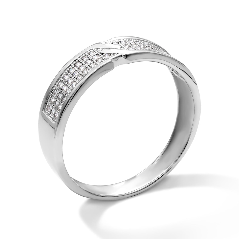 Main Image 2 of Sterling Silver CZ Pavé Criss-Cross Ring - Size 10