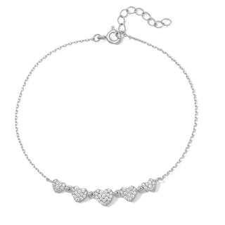Solid Sterling Silver CZ Pavé Heart Bracelet - 8"