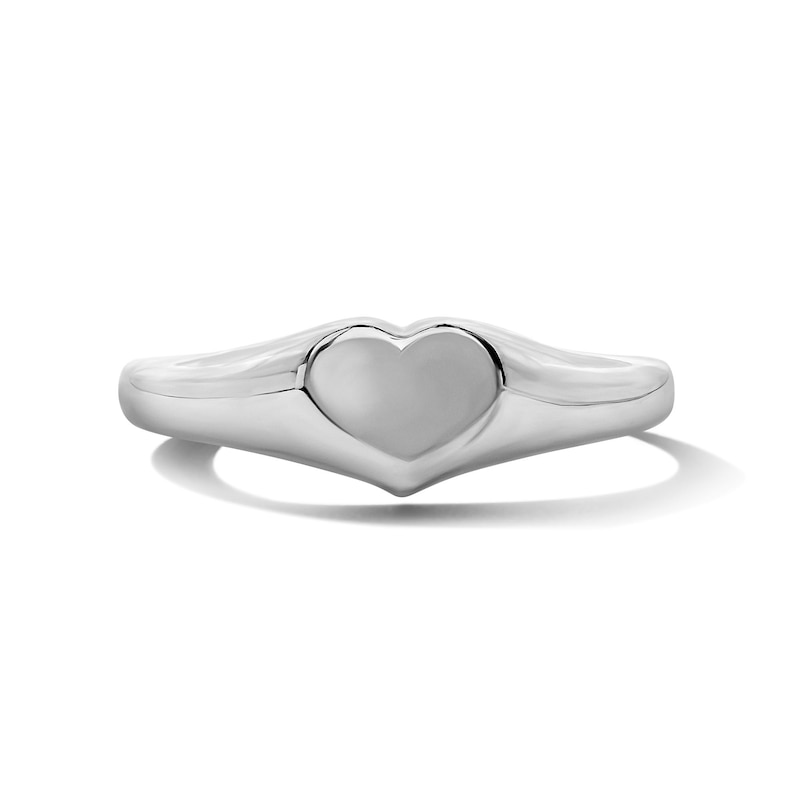 Main Image 1 of Sterling Silver Polished Heart Signet Ring - Size 7