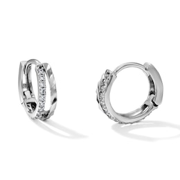 Sterling Silver CZ Split Huggie Hoops - 11mm
