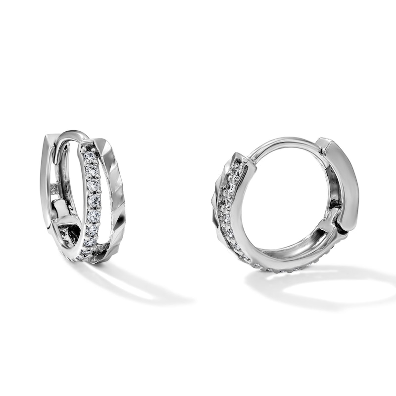 Sterling Silver CZ Split Huggie Hoops - 11mm