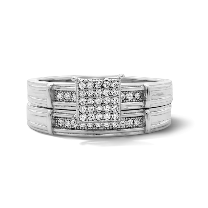 Main Image 1 of Sterling Silver CZ Square Cluster Bridal Set - Size 7