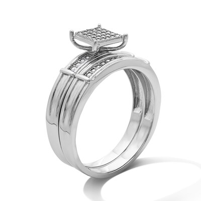 Sterling Silver CZ Square Cluster Bridal Set - Size 7