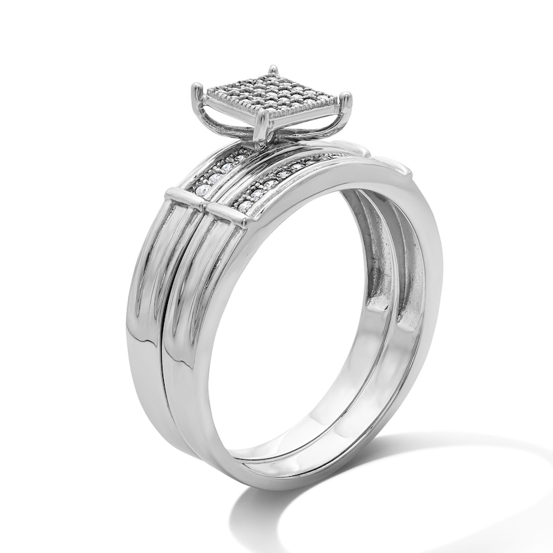 Main Image 2 of Sterling Silver CZ Square Cluster Bridal Set - Size 7