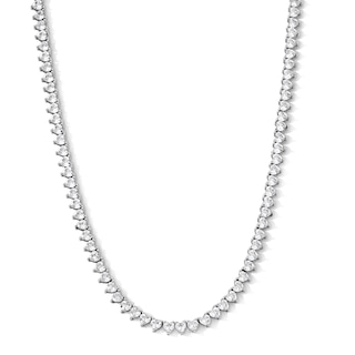Sterling Silver CZ Heart Tennis Necklace - 18"