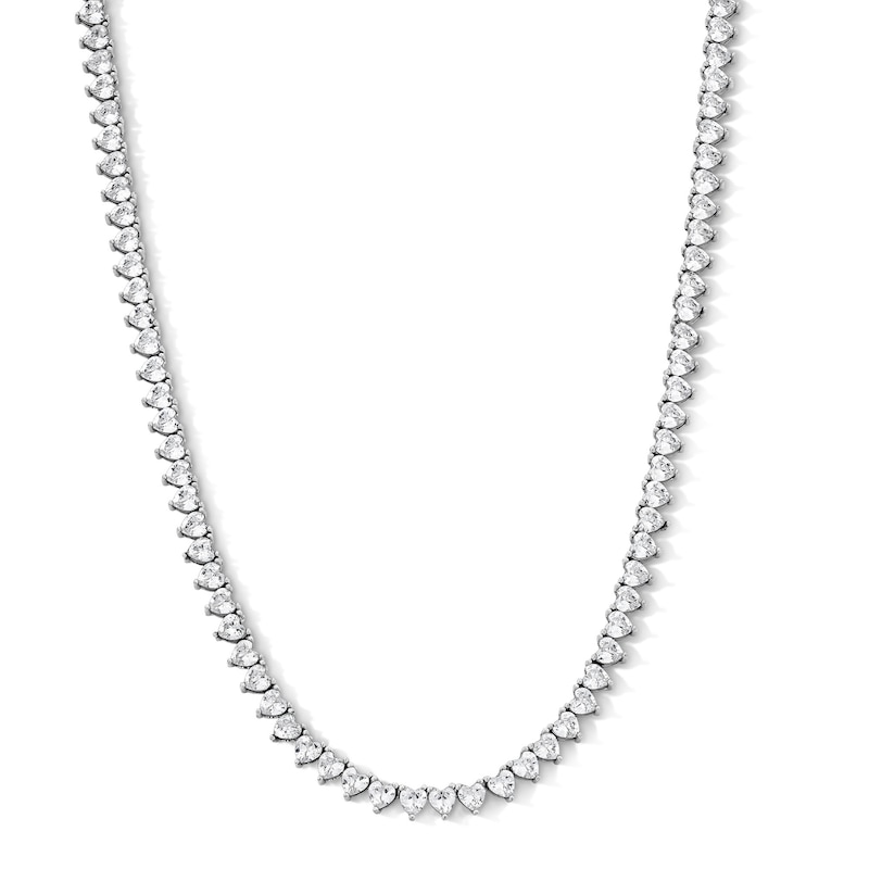 Sterling Silver CZ Heart Tennis Necklace - 18"