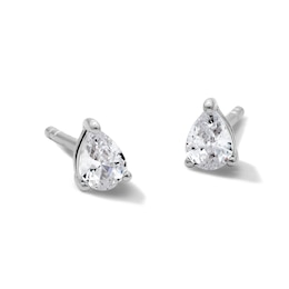 Solid Sterling Silver Pear CZ Solitaire Studs