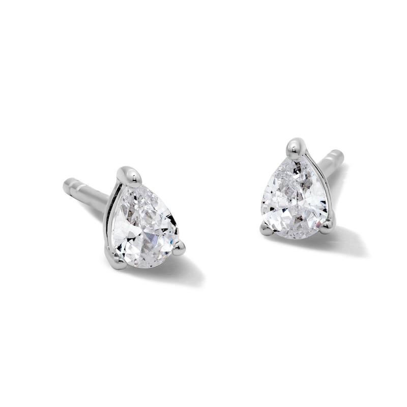 Main Image 1 of Solid Sterling Silver Pear CZ Solitaire Studs