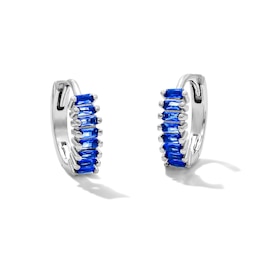 Solid Sterling Silver Blue CZ Baguette Huggie Hoops
