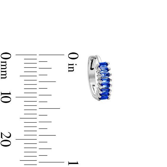 Solid Sterling Silver Blue CZ Baguette Huggie Hoops