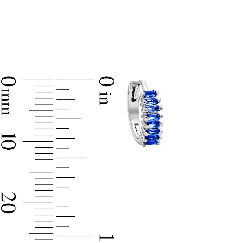 Solid Sterling Silver Blue CZ Baguette Huggie Hoops