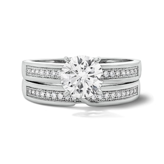 Sterling Silver Round CZ Channel Bridal Set - Size 7