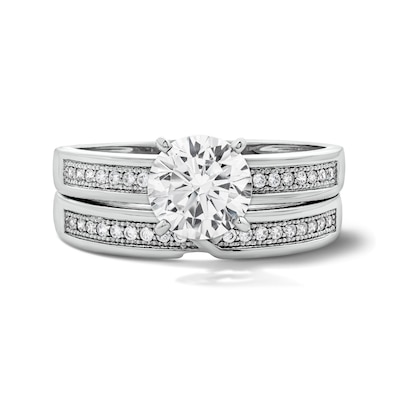 Sterling Silver Round CZ Channel Bridal Set - Size 7