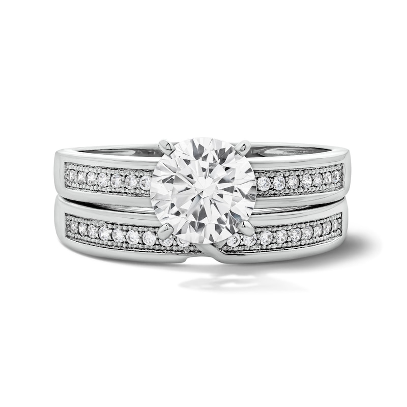 Main Image 1 of Sterling Silver Round CZ Channel Bridal Set - Size 7