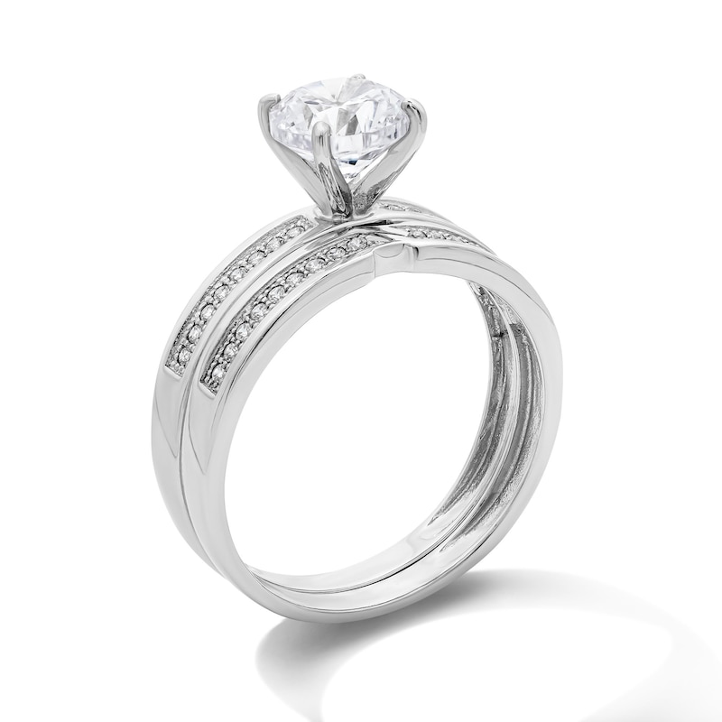 Main Image 2 of Sterling Silver Round CZ Channel Bridal Set - Size 7