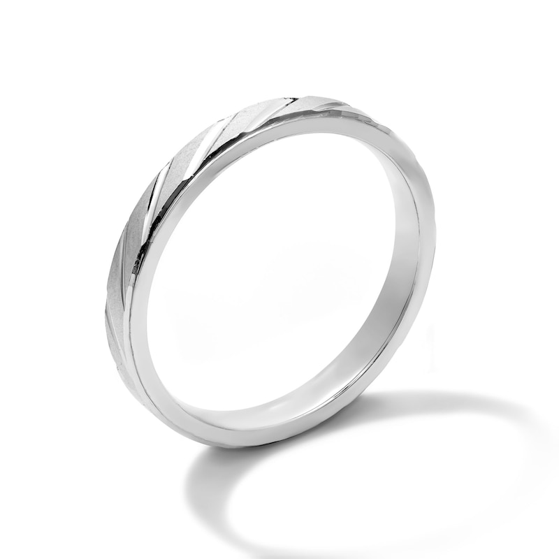 Solid Sterling Silver Etched Diagonal Stripe Band - Size 10