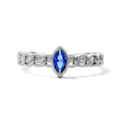 Solid Sterling Silver Blue Marquise CZ Chain-Link Ring - Size 7