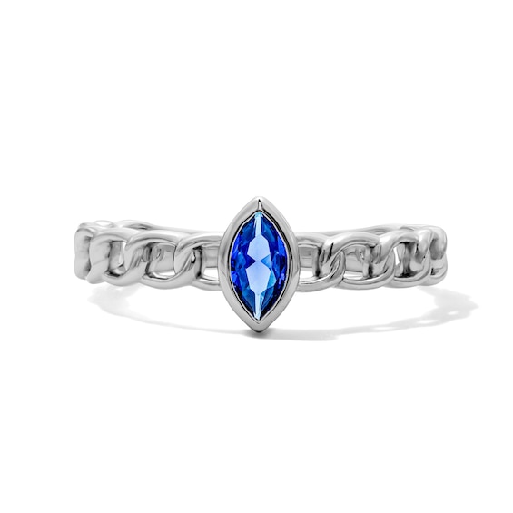 Solid Sterling Silver Blue Marquise CZ Chain-Link Ring - Size 7