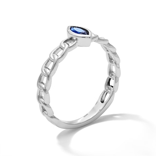 Solid Sterling Silver Blue Marquise CZ Chain-Link Ring - Size 7