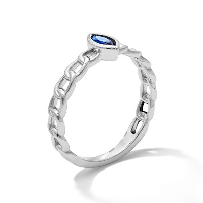 Solid Sterling Silver Blue Marquise CZ Chain-Link Ring - Size 7