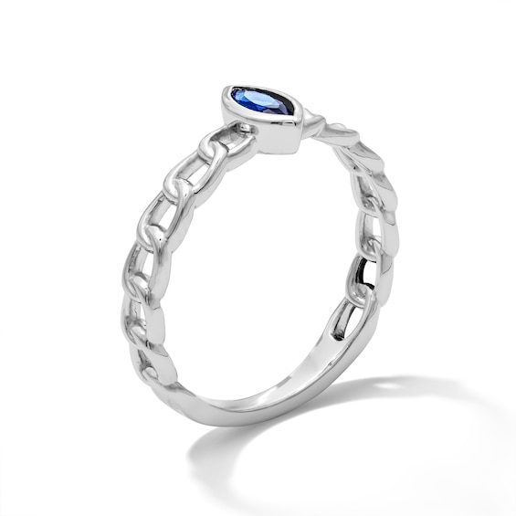 Solid Sterling Silver Blue Marquise CZ Chain-Link Ring - Size 7