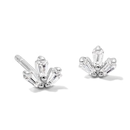 Solid Sterling Silver CZ Baguette Trio Studs