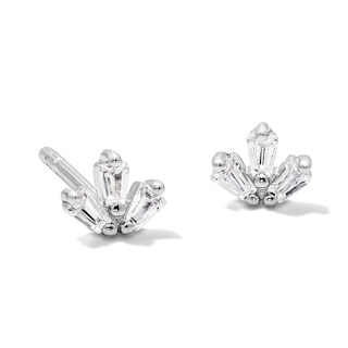 Solid Sterling Silver CZ Baguette Trio Studs