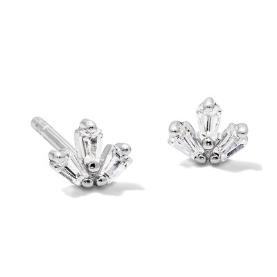 Solid Sterling Silver CZ Baguette Trio Studs