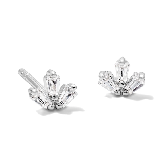 Solid Sterling Silver CZ Baguette Trio Studs