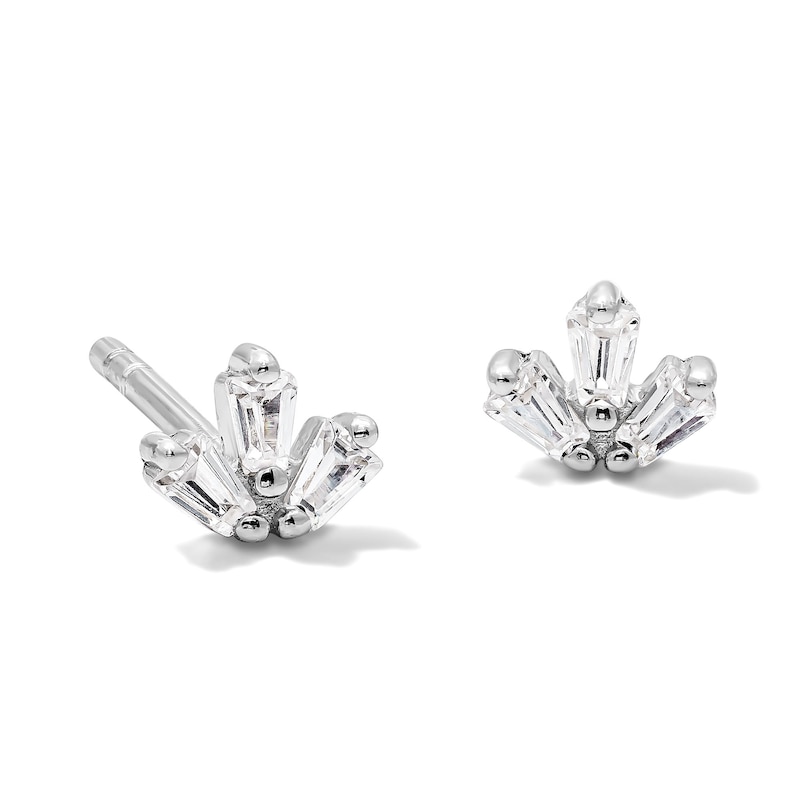 Solid Sterling Silver CZ Baguette Trio Studs
