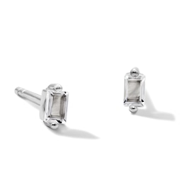 Solid Sterling Silver Emerald-Cut CZ Solitaire Studs