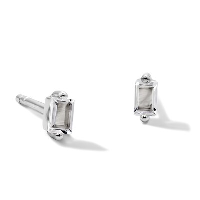 Solid Sterling Silver Emerald-Cut CZ Solitaire Studs