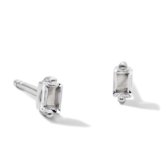 Solid Sterling Silver Emerald-Cut CZ Solitaire Studs